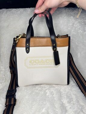 Coach White, Tan & Black Leather Crossbody Mini Tote